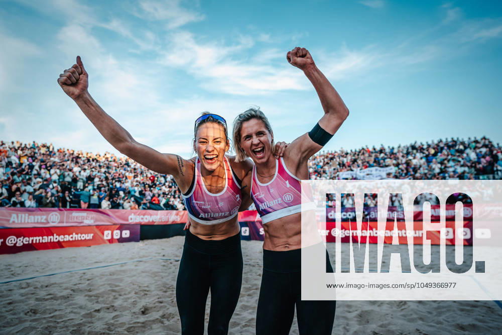 Beach volleyball women Allianz German Beach Tour German Beach Volleyball Championship 2024 31 08 2024 v l Louisa Lippmann and Laura Ludwig celebrate after the victory Timmendorfer Strand Ahmann Hager Arena Schleswig Holstein Germany