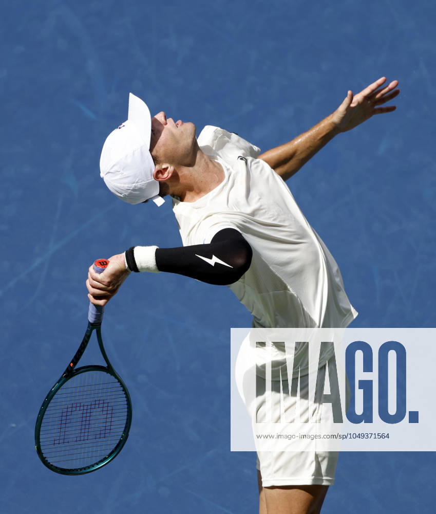 Christopher O Connell of Australia serves in the first set in his straight sets defeat to Jannik Sinner of Italy in the third round in Arthur Ashe Stadium of the 2024 US Open Tennis Championships in at the USTA Billie Jean King National Tennis Center on Saturday, August 31, 2024 in New York City. NYP20240831108 JOHNxANGELILLO