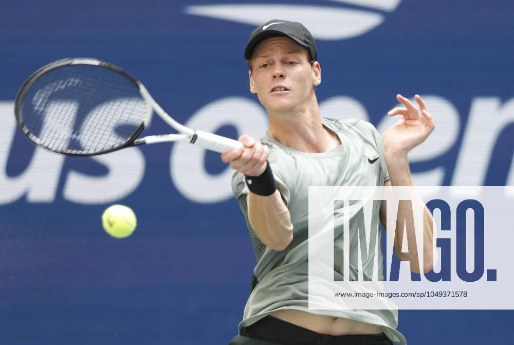 Jannik Sinner of Italy hits a forehand in the second set before defeating Christopher O Connell of Australia in the third round in Arthur Ashe Stadium of the 2024 US Open Tennis Championships in at the USTA Billie Jean King National Tennis Center on Saturday, August 31, 2024 in New York City. NYP20240831103 JOHNxANGELILLO