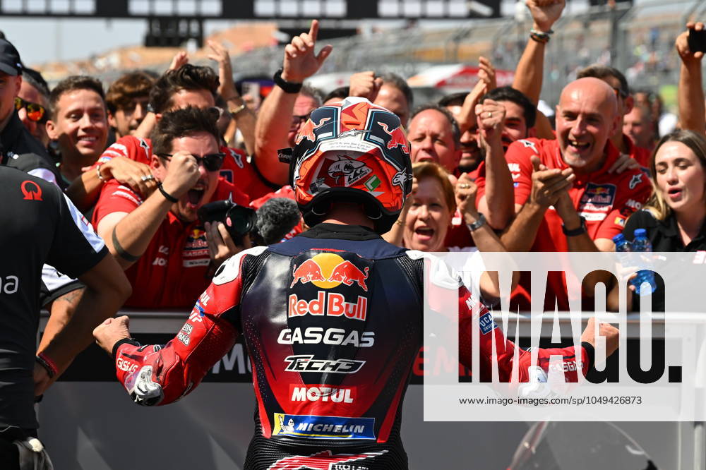 ACOSTA Pedro (spa), Tech3 GasGas Factory Racing, GasGas RC16, portrait celebrates his third place during 2024 MotoGP Gran Premio GoPro de Aragón, 2024 MotoGP Barcelona Grand Prix, on MotorLand Aragón, from August 30 to September 01, 2024 in Spain - MOTO - MOTO GP - BARCELONA GRAND PRIX 2024 DPPI Panoramic 2024 12 GP Aragon 104404