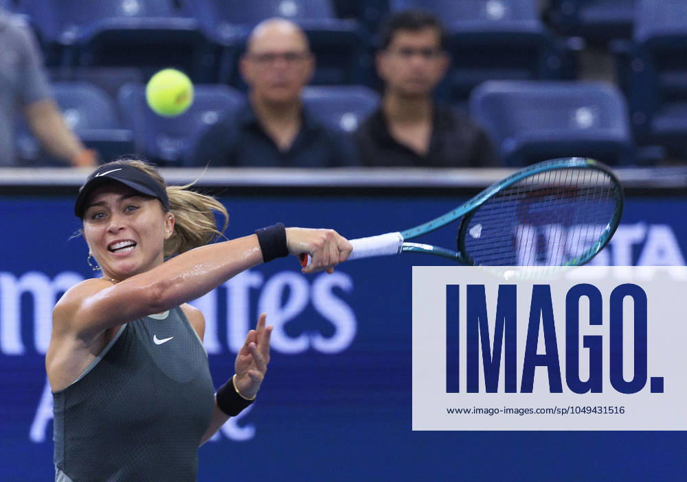 Paula Badosa hits a forehand during Day 7 of her match against Yafan Wang in the 2024 US Open held at the USTA Billie Jean King National Tennis Center on Sunday September 1, 2024 in the Flushing neighborhood of the Queens borough of New York City. JAVIER ROJAS PI Flushing Meadows USA - ZUMAp124 20240901_zaa_p124_017