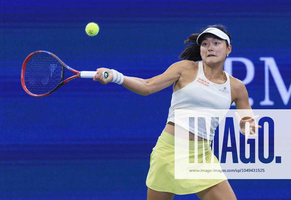 Yafan Wang hits a forehand during Day 7 of her match against Paula Badosa in the 2024 US Open held at the USTA Billie Jean King National Tennis Center on Sunday September 1, 2024 in the Flushing neighborhood of the Queens borough of New York City. JAVIER ROJAS PI Flushing Meadows USA - ZUMAp124 20240901_zaa_p124_020
