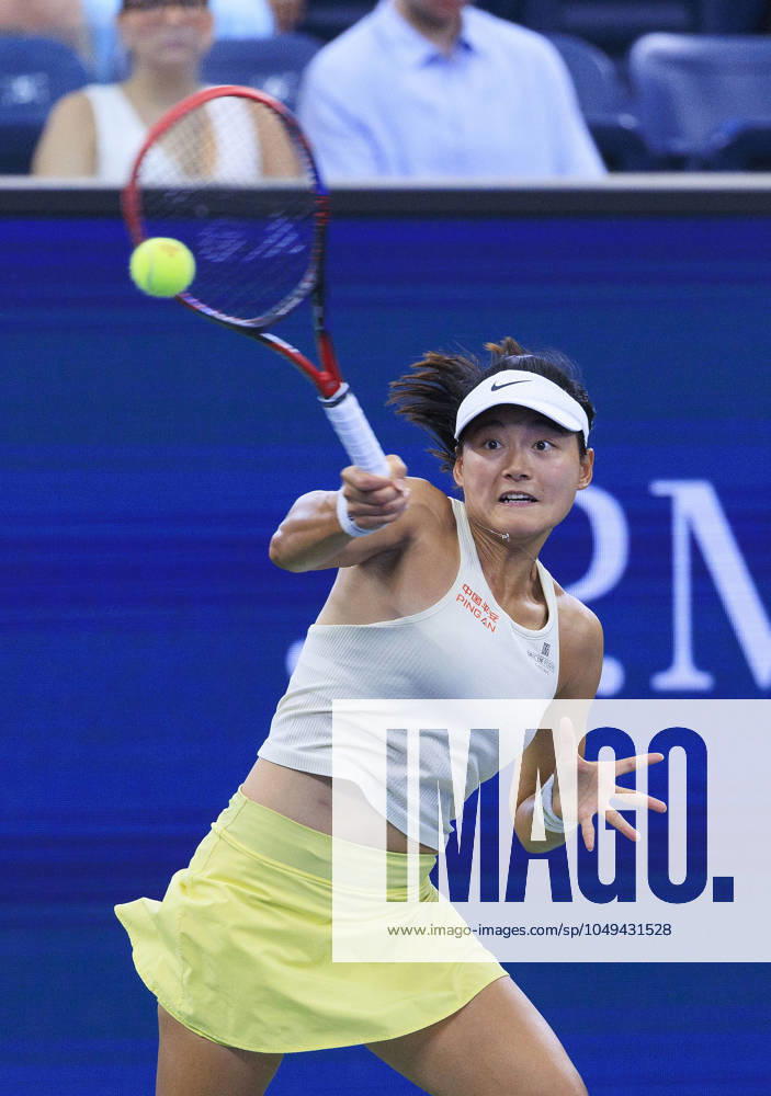 Yafan Wang hits a forehand during Day 7 of her match against Paula Badosa in the 2024 US Open held at the USTA Billie Jean King National Tennis Center on Sunday September 1, 2024 in the Flushing neighborhood of the Queens borough of New York City. JAVIER ROJAS PI Flushing Meadows USA - ZUMAp124 20240901_zaa_p124_021