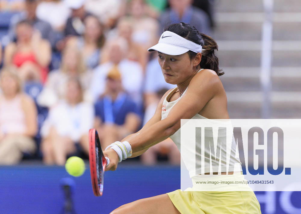 Yafan Wang during hits a double backhand Day 7 of her match against Paula Badosa in the 2024 US Open held at the USTA Billie Jean King National Tennis Center on Sunday September 1, 2024 in the Flushing neighborhood of the Queens borough of New York City. JAVIER ROJAS PI Flushing Meadows USA - ZUMAp124 20240901_zaa_p124_026
