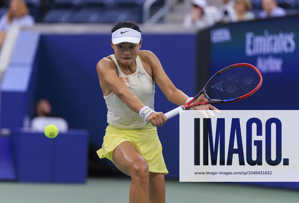 Yafan Wang during hits a backhand Day 7 of her match against Paula Badosa in the 2024 US Open held at the USTA Billie Jean King National Tennis Center on Sunday September 1, 2024 in the Flushing neighborhood of the Queens borough of New York City. JAVIER ROJAS PI Flushing Meadows USA - ZUMAp124 20240901_zaa_p124_031