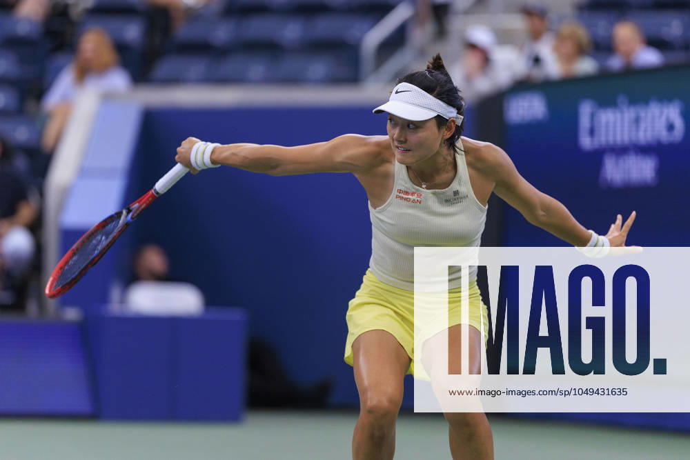 Yafan Wang during hits a backhand Day 7 of her match against Paula Badosa in the 2024 US Open held at the USTA Billie Jean King National Tennis Center on Sunday September 1, 2024 in the Flushing neighborhood of the Queens borough of New York City. JAVIER ROJAS PI Flushing Meadows USA - ZUMAp124 20240901_zaa_p124_033