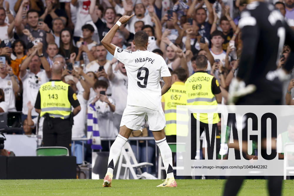 Kylian Mbappe of Real Madrid celebrates a goal during the Spanish League, LaLiga EA Sports, football match played between Real Madrid and Real Betis Balompie at Santiago Bernabeu stadium on September 01, 2024, in Madrid, Spain. Madrid SPAIN - ZUMAa181 20240901_zaa_a181_187