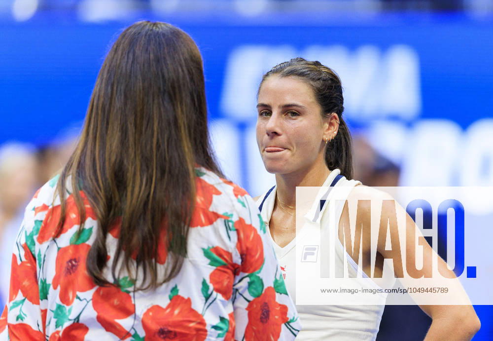 Emma Navarro is interviewed after winning her match against Coco Gauff on Day 7 of the 2024 US Open held at the USTA Billie Jean King National Tennis Center on Sunday September 1, 2024 in the Flushing neighborhood of the Queens borough of New York City. JAVIER ROJAS PI Flushing Meadows USA - ZUMAp124 20240901_zaa_p124_059