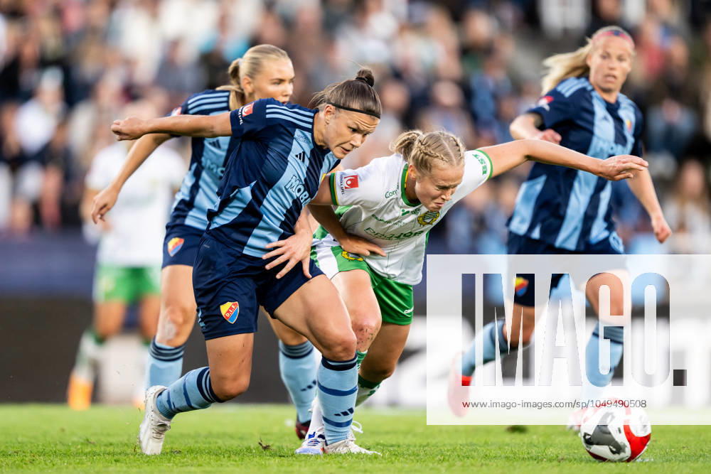 Djurgardens Alexsandra Lobanova and Hammarbys Julie Blakstad during the football match in Damallsvenskan between Djurgarden and Hammarby on September 2, 2024 in Stockholm