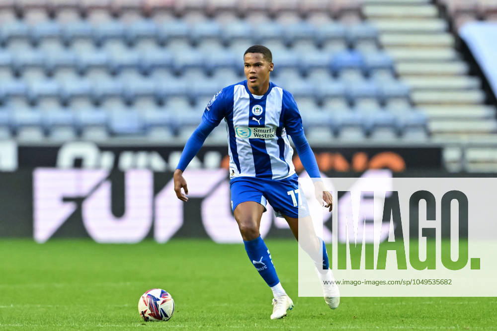 Bristol Street Motors Trophy Wigan Athletic v Morecambe Michael Olakigbe of Wigan Athletic in action during the Bristol Street Motors Trophy match Wigan Athletic vs Morecambe at DW Stadium, Wigan, United Kingdom, 3rd September 2024 (Photo by Cody Froggatt News Images) Wigan DW Stadium Greater Manchester United, ManU Kingdom