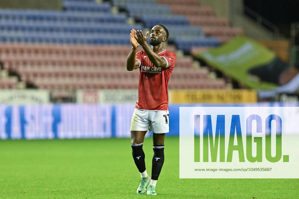 Bristol Street Motors Trophy Wigan Athletic v Morecambe Jordan Slew of Morecambe claps fans at full time during the Bristol Street Motors Trophy match Wigan Athletic vs Morecambe at DW Stadium, Wigan, United Kingdom, 3rd September 2024 (Photo by Cody Froggatt News Images) Wigan DW Stadium Greater Manchester United, ManU Kingdom