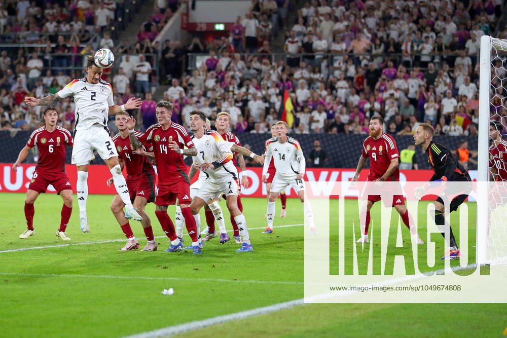 Düsseldorf, UEFA Nations League, Germany Hungary, Merkur Spielarena, Division A, 2024 2025, Group 3 Penalty area scene Robin Koch GER 2 Header DFB regulations prohibit any use of photographs as image sequences and or quasi video Nordrhein Westfalen Germany