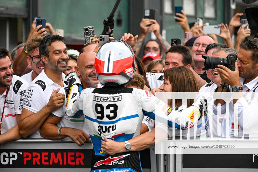 - MotoGP - GP15 - Gran Premio Red Bull di San Marino e della Riviera di Rimini - Race Marc Marquez Spanish Gresini Racing MotoGP Ducati celebrates winning the Gran Premio Red Bull di San Marino e della Riviera di Rimini Race during GP15 - Gran Premio Red Bull di San Marino e della Riviera di Rimini - Race, MotoGP World Championship, WM, Weltmeisterschaft in Misano Adriatico, Italy, September 08 2024 Misano Adriatico Italy
