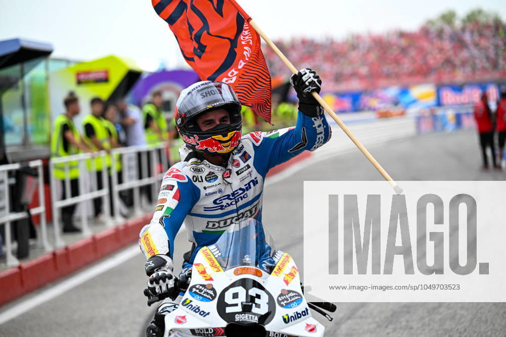 - MotoGP - GP15 - Gran Premio Red Bull di San Marino e della Riviera di Rimini - Race Marc Marquez Spanish Gresini Racing MotoGP Ducati celebrates winning the Gran Premio Red Bull di San Marino e della Riviera di Rimini Race during GP15 - Gran Premio Red Bull di San Marino e della Riviera di Rimini - Race, MotoGP World Championship, WM, Weltmeisterschaft in Misano Adriatico, Italy, September 08 2024 Misano Adriatico Italy