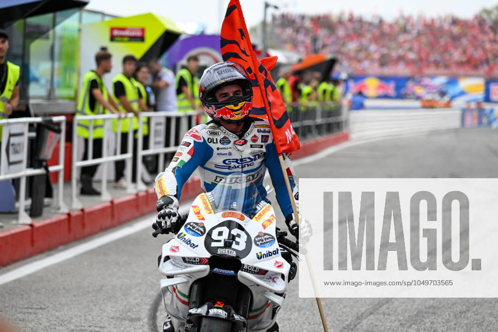 - MotoGP - GP15 - Gran Premio Red Bull di San Marino e della Riviera di Rimini - Race Marc Marquez Spanish Gresini Racing MotoGP Ducati celebrates winning the Gran Premio Red Bull di San Marino e della Riviera di Rimini Race during GP15 - Gran Premio Red Bull di San Marino e della Riviera di Rimini - Race, MotoGP World Championship, WM, Weltmeisterschaft in Misano Adriatico, Italy, September 08 2024 Misano Adriatico Italy