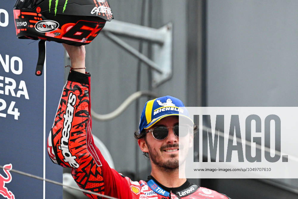 - MotoGP - GP15 - Gran Premio Red Bull di San Marino e della Riviera di Rimini - Race Francesco Bagnaia Italian Ducati Lenovo Team Ducati celebrates second place in the MotoGP Race during GP15 - Gran Premio Red Bull di San Marino e della Riviera di Rimini - Race, MotoGP World Championship, WM, Weltmeisterschaft in Misano Adriatico, Italy, September 08 2024 Misano Adriatico Italy