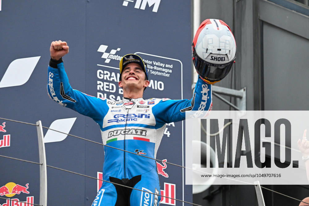 - MotoGP - GP15 - Gran Premio Red Bull di San Marino e della Riviera di Rimini - Race Marc Marquez Spanish Gresini Racing MotoGP Ducati celebrates the first place of the Gran Premio Red Bull di San Marino e della Riviera di Rimini Race during GP15 - Gran Premio Red Bull di San Marino e della Riviera di Rimini - Race, MotoGP World Championship, WM, Weltmeisterschaft in Misano Adriatico, Italy, September 08 2024 Misano Adriatico Italy