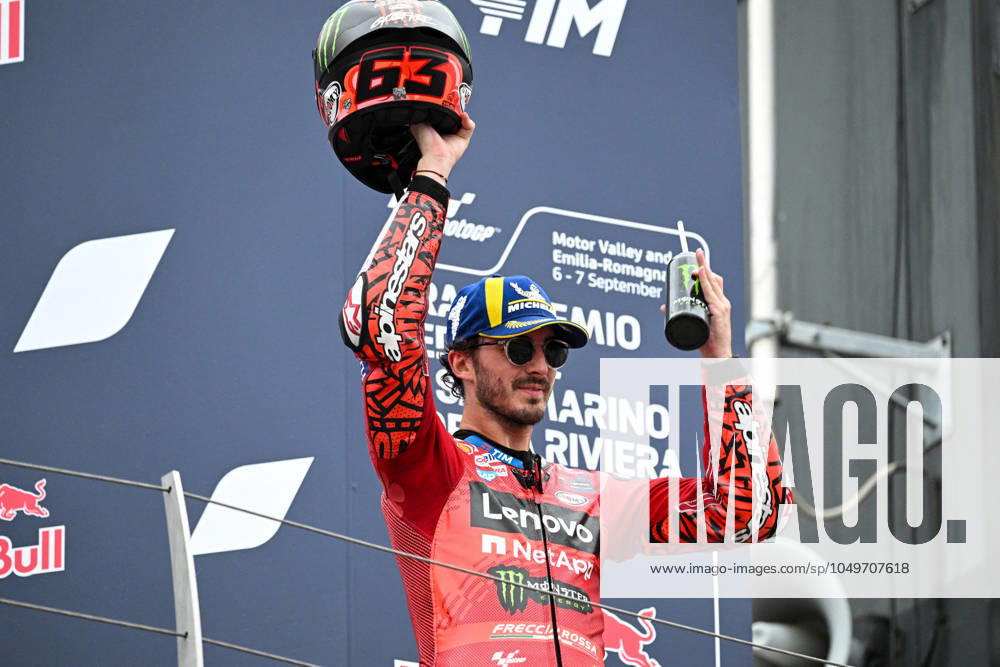 - MotoGP - GP15 - Gran Premio Red Bull di San Marino e della Riviera di Rimini - Race Francesco Bagnaia Italian Ducati Lenovo Team Ducati celebrates second place in the MotoGP Race during GP15 - Gran Premio Red Bull di San Marino e della Riviera di Rimini - Race, MotoGP World Championship, WM, Weltmeisterschaft in Misano Adriatico, Italy, September 08 2024 Misano Adriatico Italy