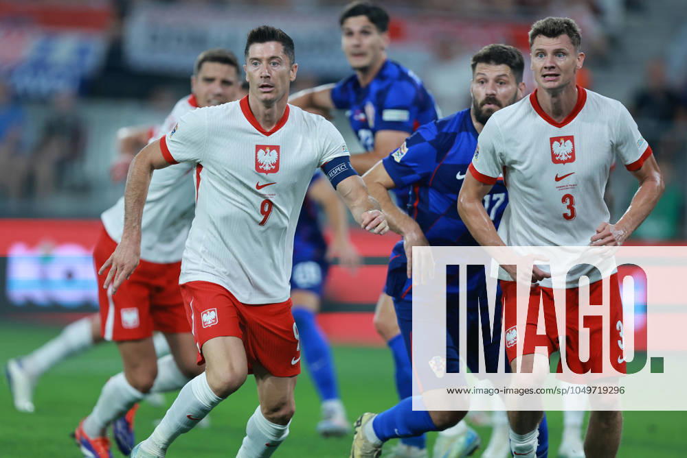 Croatia v Poland - UEFA Nations League 2024 25 League A Group A1 OSIJEK, CROATIA - SEPTEMBER 8: Players of Poland Robert Lewandowski and Pawel Dawidowicz and player of Croatia Bruno Petkovic in action during the UEFA Nations League 2024 25 League A Group A1 match between Croatia and Poland at on September 8, 2024 in Osijek, Croatia. DavorxJavorovic Pixsell