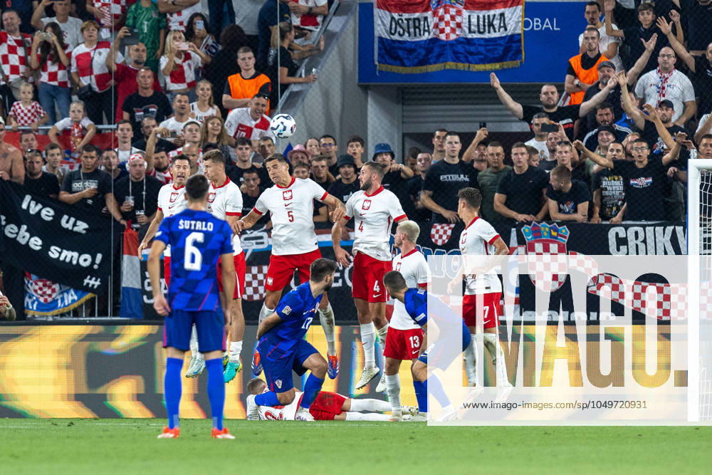 Croatia v Poland - UEFA Nations League 2024 25 League A Group A1 OSIJEK, CROATIA - SEPTEMBER 8: Players of Poland try to block Luka Modric s goal during the UEFA Nations League 2024 25 League A Group A1 match between Croatia and Poland at on September 8, 2024 in Osijek, Croatia. (Photo by Borna Jaksic Pixsell MB Media Getty Images) DavorxJavorovic Pixsell