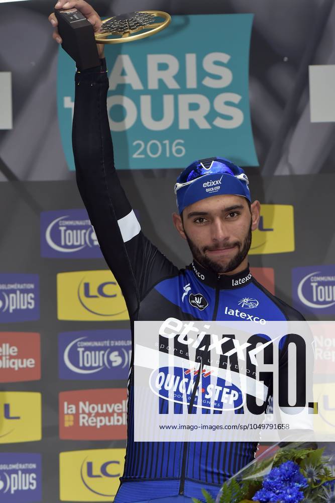 Paris-Tours 2016 cycling race TOURS, FRANCE - OCTOBER 9 : winner GAVIRIA RENDON Fernando (COL) Rider of ETIXX - QUICK STEP pictured during the podium ceremony of the 110th edition of the Paris-Tours cycling race with start in Dreux and finish in Tours on October 09, 2016 in Tours, France, 9 10 2016 TOURS FRANCE