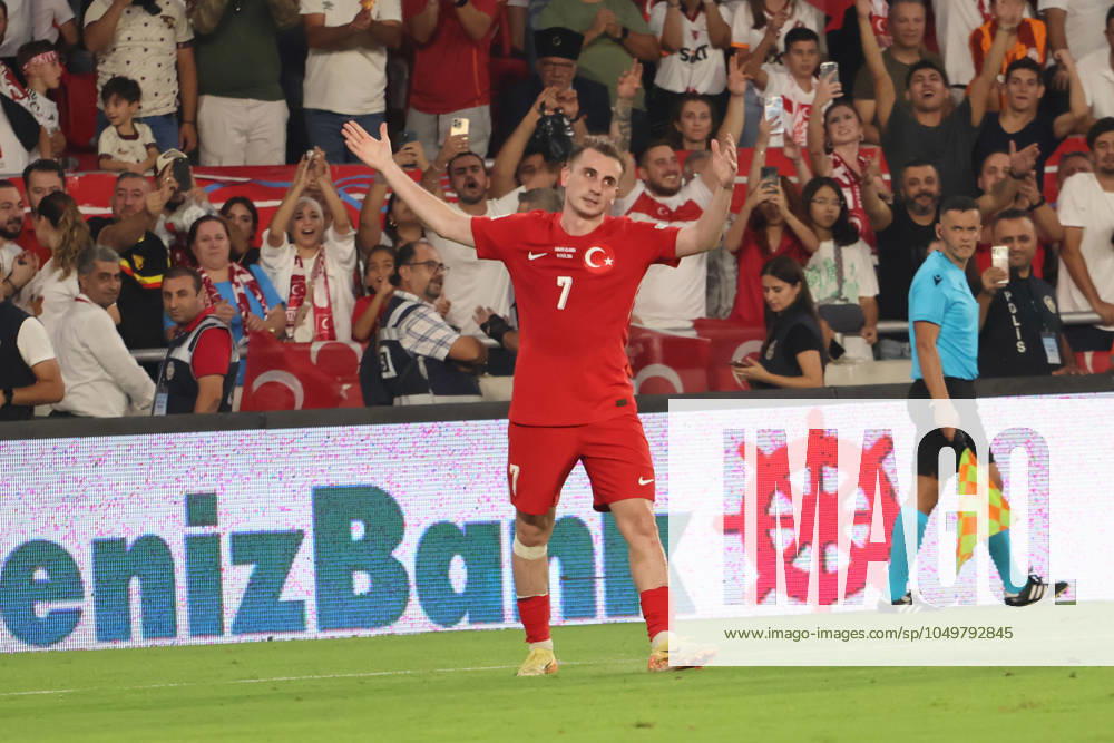 Kerem Akturkoglu (7) of Turkey celebrates after scoring the third goal of his team during the UEFA Nations League 2024 25 League B Group B4 match between Turkey and Iceland at Gursel Aksel Stadium on September 9, 2024 in Izmir, Turkey. Izmir Turkey