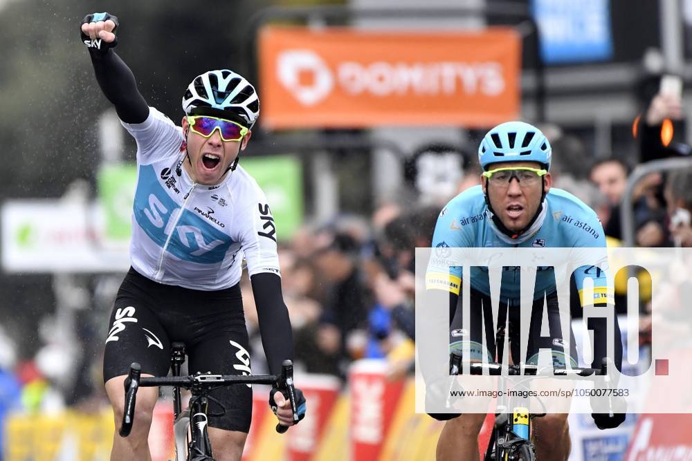 Paris-Nice 2018 stage 8 NICE, FRANCE - MARCH 11 : DE LA CRUZ MELGAREJO David (ESP) of Team SKY wins before FRAILE MATARRANZ Omar (ESP) of Astana Pro Team during stage 8 of the 2018 Paris - Nice cycling race with start and finish in Nice (110 km) on March 11, 2018 in Nice, France, 11 03 2018 Nice France