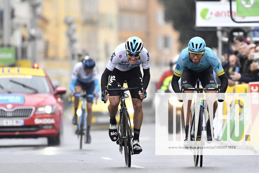 Paris-Nice 2018 stage 8 NICE, FRANCE - MARCH 11 : DE LA CRUZ MELGAREJO David (ESP) of Team SKY wins before FRAILE MATARRANZ Omar (ESP) of Astana Pro Team during stage 8 of the 2018 Paris - Nice cycling race with start and finish in Nice (110 km) on March 11, 2018 in Nice, France, 11 03 2018 Nice France