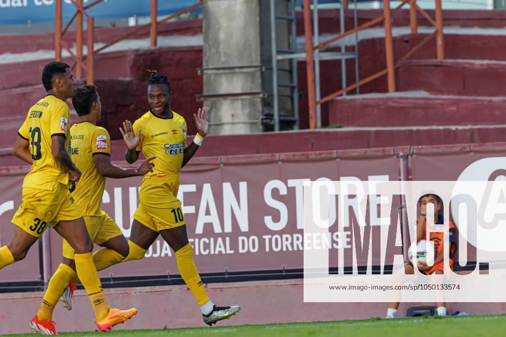 Chico Banza seen celebrating after scoring goal during Liga Portugal 2 game between teams of SCU Torreense and Portimonense SC (Maciej Rogowski) Torres Vedras Estadio Manuel Marques Portugal