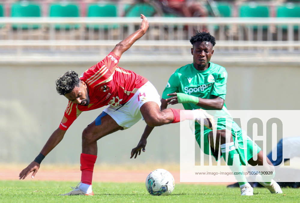 Gor Mahia Enock Morrison (right) vie for the ball with Al Ahly Hussein Aly during the Caf Champions League match between Gor Mahia and Al Ahly of Egypt at Nyayo Stadium on September 15, 2024 in Nairobi, Kenya. Photo by Chris Omollo