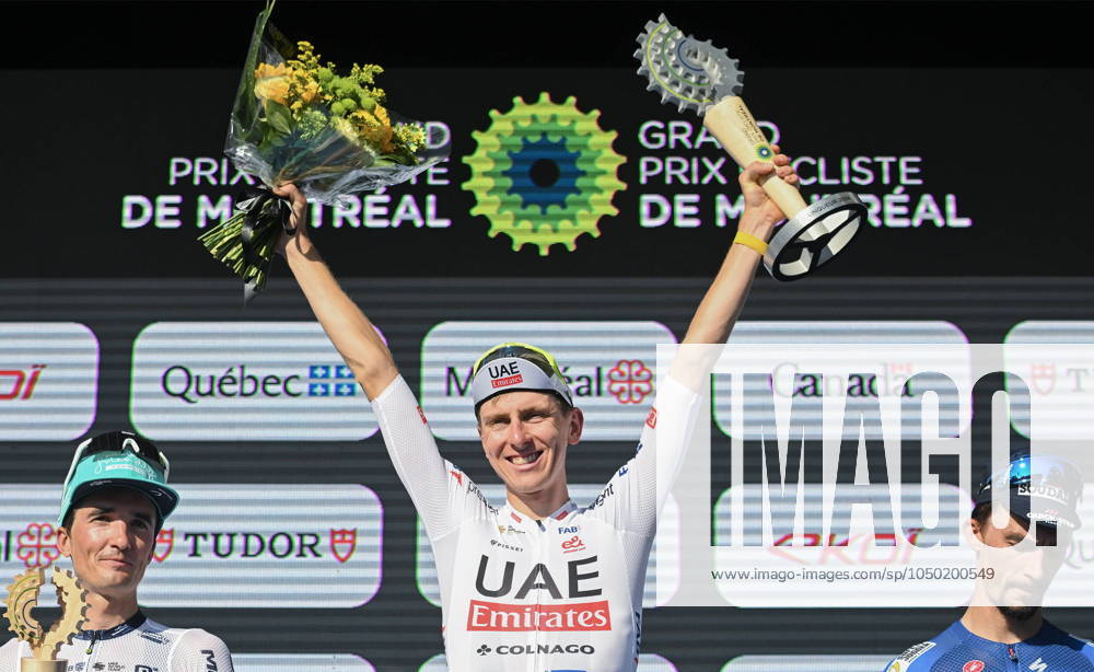 Tadej Pogacar from Slovenia raises his trophy after winning the UCI Montreal Grand Prix Cycling race in Montreal, Sunday, September 15, 2024. Grand Prix Cycling, Tadej Pogacar, - ZUMAc35_ 20240915_zaf_c35_088