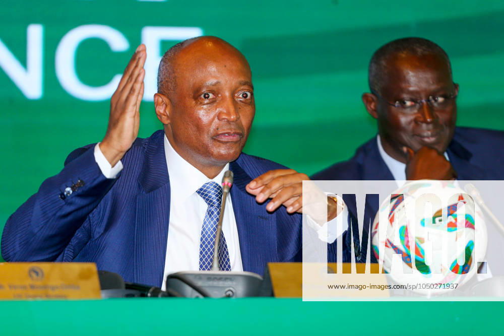 Patrice Motsepe, Caf President and Augustin Sengor during a two-day visit on inspection tour of Moi Stadium, Kasarani, Nyayo Stadium and Talanta City on September 16, 2024 in Nairobi, Kenya. Photo by Chris Omollo