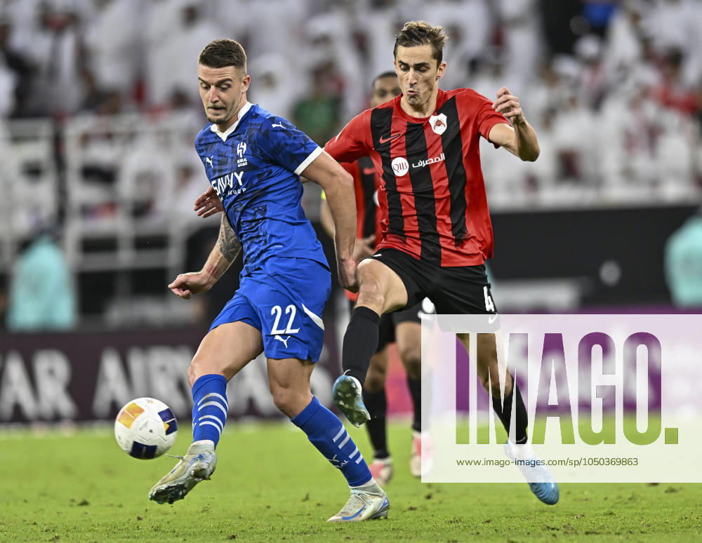 AFC CHAMPIONS LEAGUE ELITE, AL RAYYAN FC V AL-HILAL SFC Julien De Sart (R) of Al Rayyan SC and Sergej of Al-Hilal SFC in action during the AFC Champions League elite west football match between Qatar s Al Rayyan SC and Saudi Arabia s Al-Hilal SFC at Ahmad Bin Ali Stadium in Al Rayyan, Qatar on September 17, 2024. DOHA Qatar