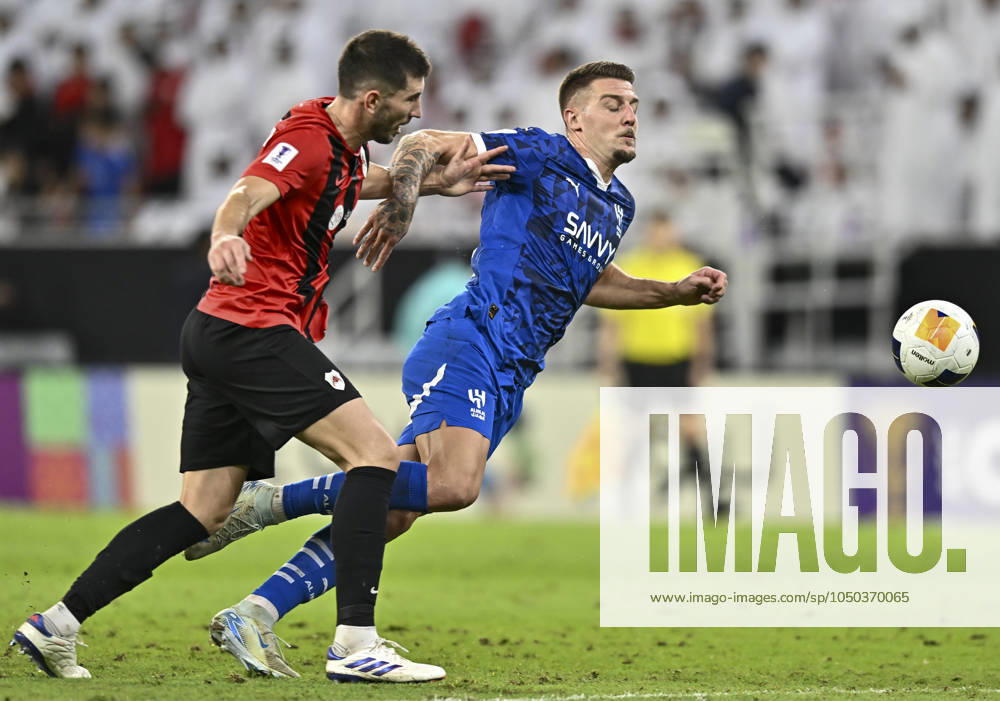 AFC CHAMPIONS LEAGUE ELITE, AL RAYYAN FC V AL-HILAL SFC David Garcia (L) of Al Rayyan SC and Sergej of Al-Hilal SFC in action during the AFC Champions League elite west football match between Qatar s Al Rayyan SC and Saudi Arabia s Al-Hilal SFC at Ahmad Bin Ali Stadium in Al Rayyan, Qatar on September 17, 2024. DOHA Qatar