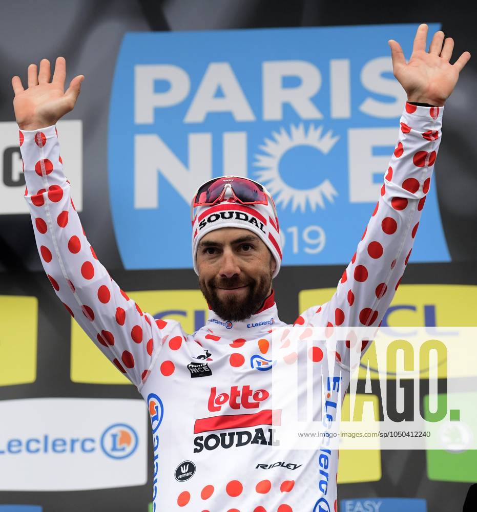 Paris-Nice 2019 - stage 8 NICE, FRANCE - MARCH 17 : DE GENDT Thomas (BEL) of LOTTO SOUDAL pictured during the podium ceremony after stage 8 of the 2019 Paris - Nice cycling race with start and finish in Nice (110 km) on March 17, 2019 in Nice, France, 17 03 2019 Nice France
