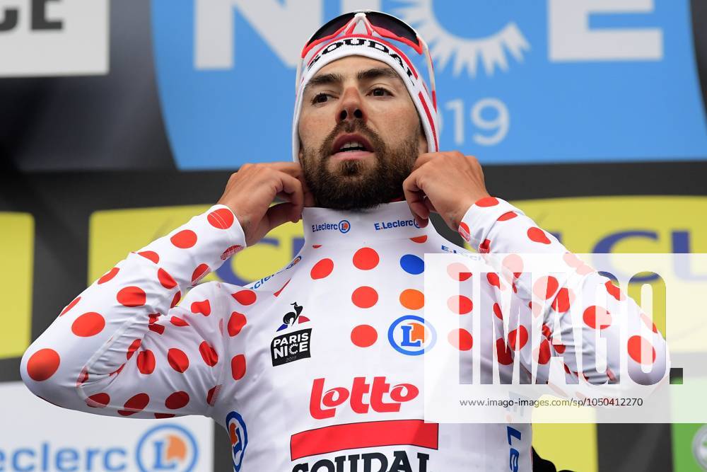 Paris-Nice 2019 - stage 8 NICE, FRANCE - MARCH 17 : DE GENDT Thomas (BEL) of LOTTO SOUDAL pictured with the polka dot jersey during the final podium ceremony after stage 8 of the 2019 Paris - Nice cycling race with start and finish in Nice (110 km) on March 17, 2019 in Nice, France, 17 03 2019 Nice France