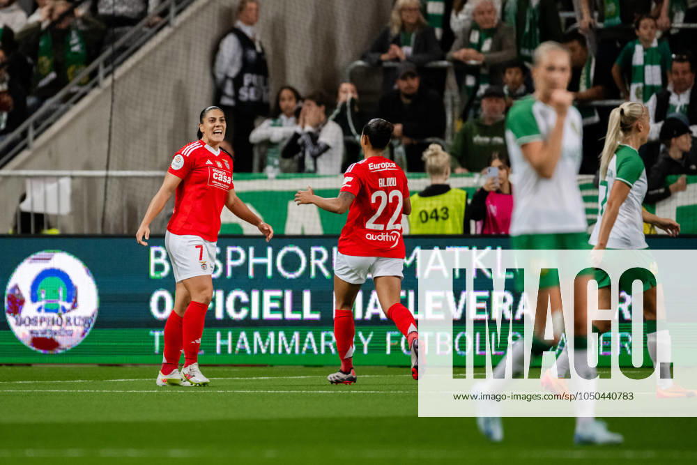 Cristina Martin Prieto of Benfica celebrates the 1 1 goal during the UEFA Women s Champions League qualifying football match between Hammarby and Benfica on September 18, 2024 in Stockholm Photo Simon Hastegard BILDBYRAN kod SH SH0522 fotboll football soccer fotball champions league hammarby benfica dam bbeng jubel