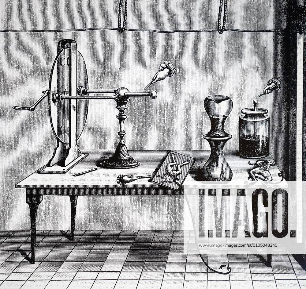 Engraving depicting Luigi Galvani s (1737- 1798) investigation of the behaviour of muscles stimulated by electricity WorldxHistoryxArchive 917_36_WHA_144_0038