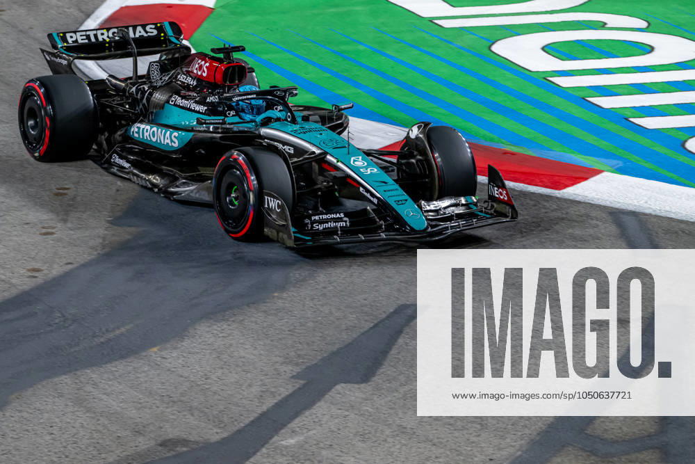 MARINA BAY, SINGAPORE: George Russell, racing for the Mercedes F1 team during the 2024 Formula 1 Singapore Grand Prix at the Marina Bay Street Circuit in Marina Bay, Singapore