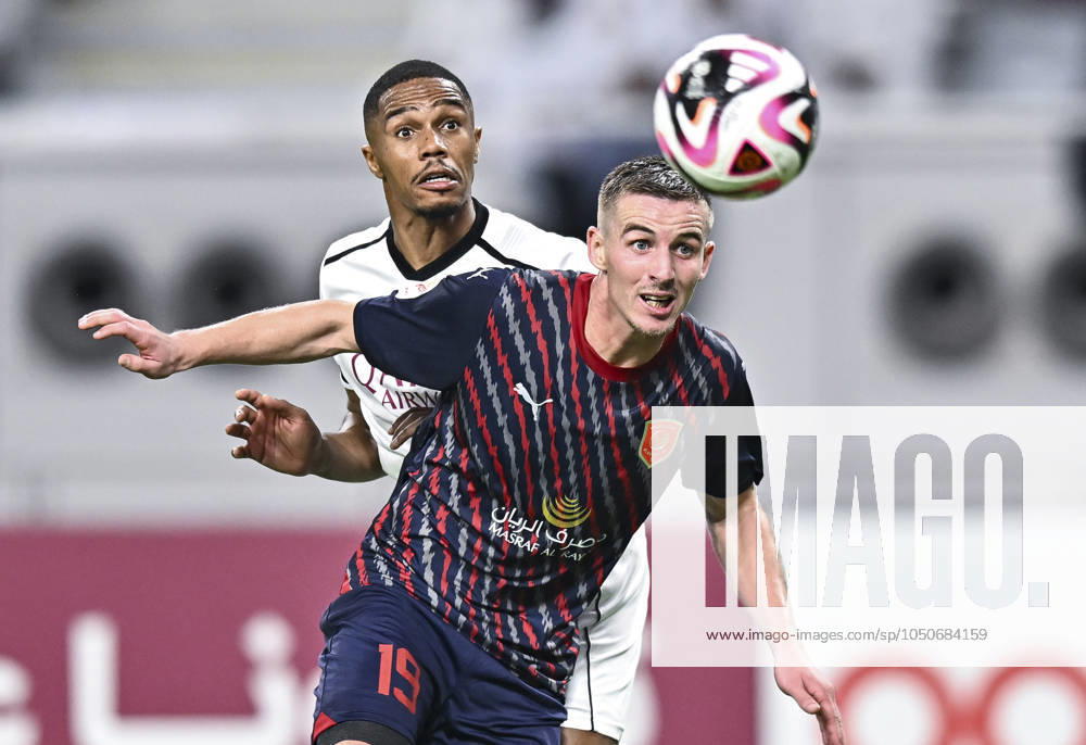 AL-SADD SC VS AL DUHAIL SC-OOREDOO STARS LEAGUE QATAR Pedro Miguel Correia (L) of Al-Sadd SC and Benjamin Bourigeaud (R) of Al Duhail SC in action during the Ooredoo Qatar Stars League 24 25 match between Al-Sadd SC and Al Duhail SC at Jassim bin Hamad Stadium in Doha, Qatar, on September 21, 2024. DOHA Qatar