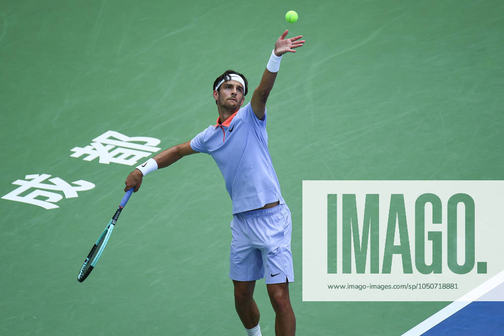 Lorenzo Musetti of Italy competes in the Men s Singles Quarterfinal match against Adrian Mannarino of France on day 5 of 2024 Chengdu Open at Sichuan International Tennis Center on September 22, 2024 in Chengdu, Sichuan Province of China.