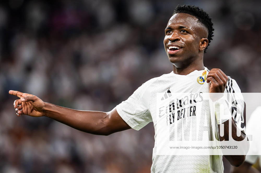 Vinicius Junior (Jr) of Real Madrid celebrates his goal during the LaLiga match between Real Madrid CF and RCD Espanyol de Barcelona at Santiago Bernabeu Stadium on September 21, 2024 in Madrid, Spain. Madrid Spain - ZUMAm308 20240921_zsp_m308_044