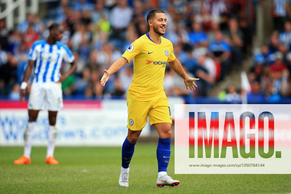 Huddersfield Town v Chelsea - Premier League - John Smith s Stadium August 11, 2018 - Huddersfield, United Kingdom - Chelsea s Eden Hazard celebrates after Pedro s goal during the Premier League match at the John Smith s Stadium, Huddersfield. Picture date 11th August 2018. Picture credit should read: Matt McNulty Sportimage Huddersfield United Kingdom