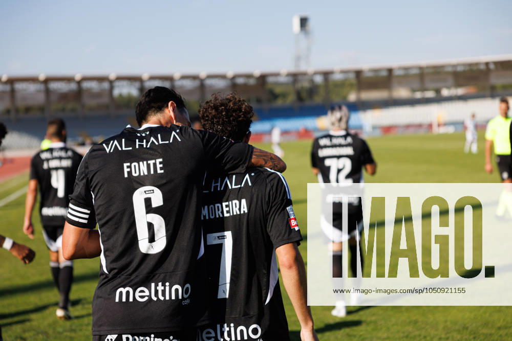 Liga Portugal game between Casa Pia AC Vs Moreirense FC in Rio Maior, Portugal - 14 Sept 2024 Jose Fonte and Nuno Moreira (Casa Pia AC) celebrate after scoring goal during Liga Portugal game between teams of Casa Pia AC and Moreirense FC at Estadio Municipal Rio Maior. Final Score: Casa Pia 3 : 1 Moreirense FC. Rio Maior Portugal
