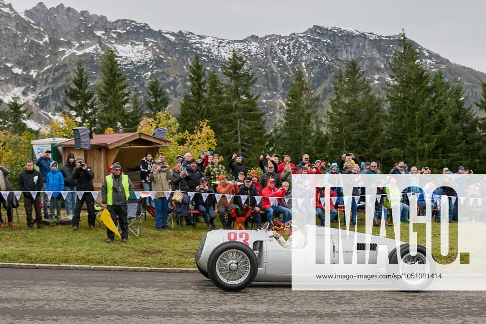Berchtesgaden, Germany September 27 29, 2024 International Edelweiss Mountain Prize Rossfeld Berchtesgaden 2024 In the picture Hans Joachim Stuck with Auto Union Type C, year of construction 1936, 16 cylinders, 6005 ccm, 520 hp, the car that his father used to drive Rossfeld Bavaria