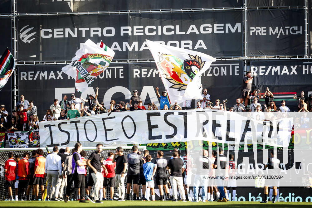 Fans of Estrela da Amadora looks on prior to the during during the Liga Portugal Betclic match between Estrela da Amadora and FC Moreirense at Estadio Josà Gomes on September 28th, 2024. Liga Portugal Betclic - Estrela da Amadora SAD vs FC Moreirense (Valter Gouveia SPP)