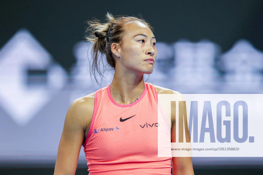(241002) -- BEIJING, Oct. 2, 2024 -- Zheng Qinwen reacts during the women s singles round of 16 match between Amanda Anisimova of the United States and Zheng Qinwen of China at the 2024 China Open tennis tournament in Beijing, China, Oct. 2, 2024. (Photo by Xinhua) (SP)CHINA-BEIJING-TENNIS-CHINA OPEN-WOMEN S SINGLES(CN) ChangxNengjia