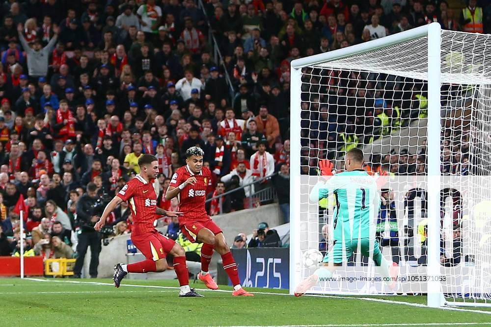 Alexis MacAllister of Liverpol scores their sides first goal Liverpool v Bologna, UEFA Champions League, Group Stage, Football, Anfield, Liverpool, UK, 02 Oct 2024