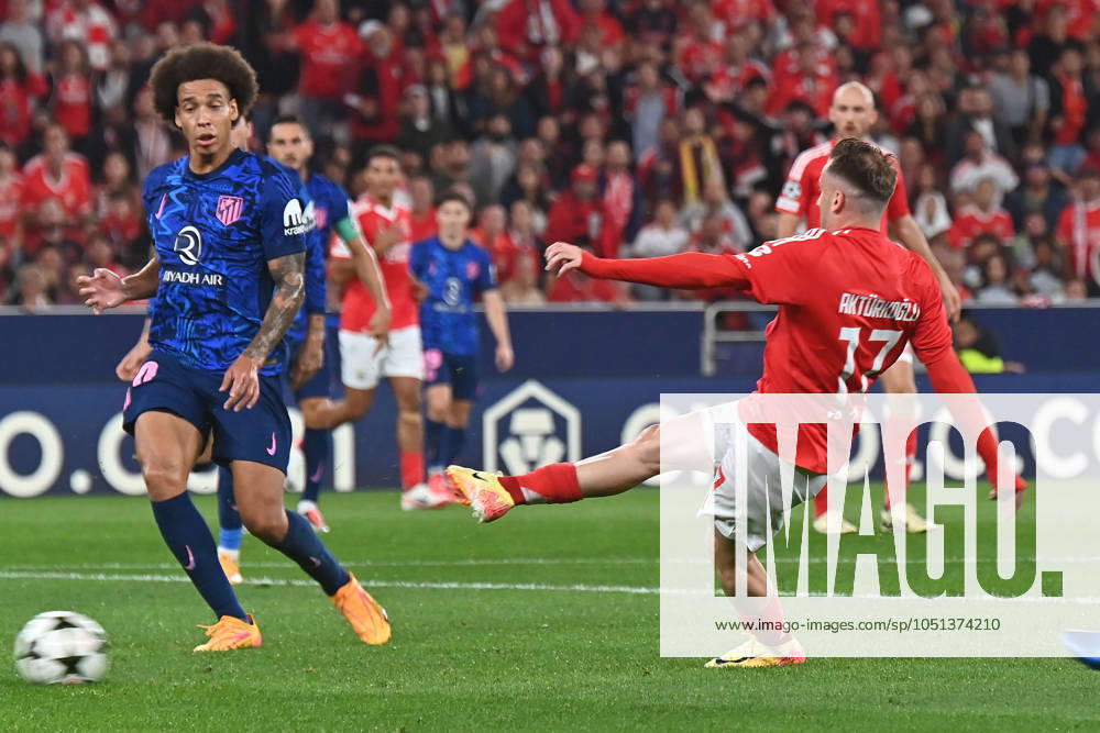 Portugal, Lisbon 2 October 2024 Uefa Champions League phase 2024 25 Matchday 2, S L Benfica Atletico de Madrid v l , Rodrigo de Paul Atlà tico Madrid , Kerem Aktürkoglu S L Benfica scores the goal to make it 1 0