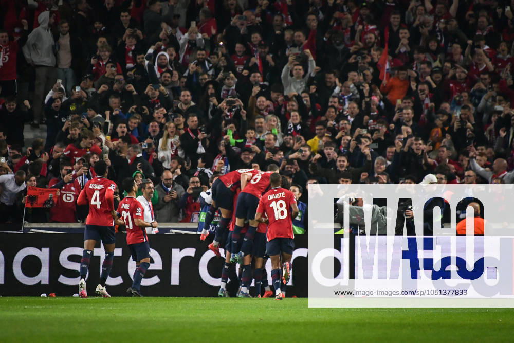 Champions League Lille vs Real Madrid FA LOSC Lille’s players celebrate scoring a goal during the UEFA Champions League football match between LOSC Lille and Real Madrid CF at the Pierre Mauroy Stadium in Lille on October 2, 2024. Photo by Firas Abdullah ABACAPRESS.COM Paris Ile-de-France France